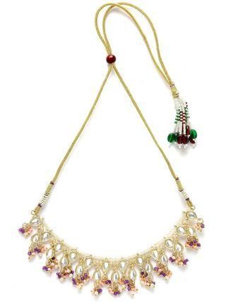 Karatcart Gold Plated Pink and Purple Crystal Kundan Necklace Set for Women - STORE