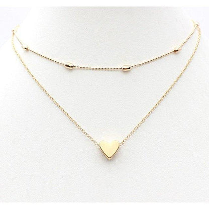 Charming Gold Plated Double Layered Heart Pendant Necklace For Women and Girls - STORE